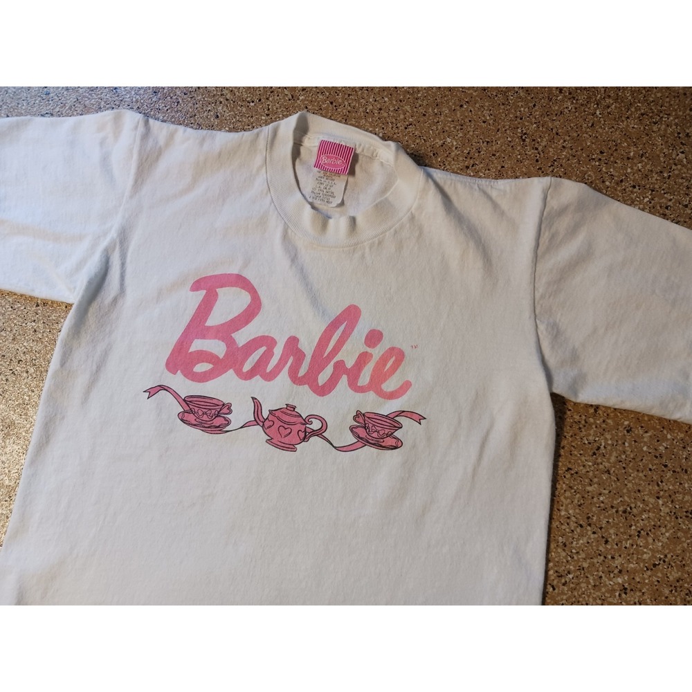 Vintage 1994 Barbie T-Shirt Youth Large Mattel Single Stitch Made In USA Tea Pot